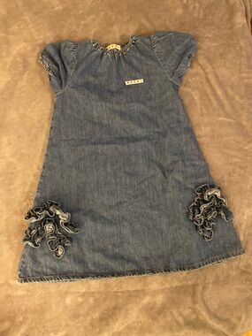 Marni Blue Denim Ruffle-Hem Girls Dress